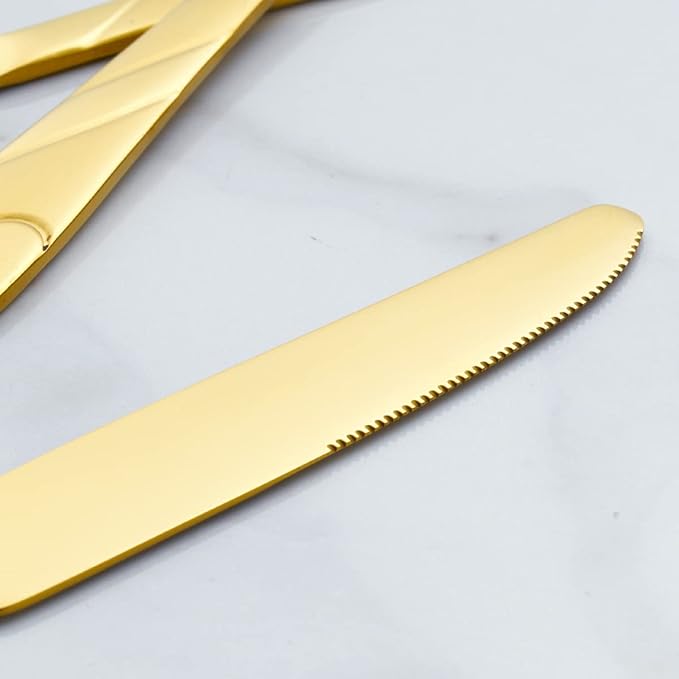 Gold Dinner Knife Set, 9.2-inch Stainless Steel Shiny Gold Dinner Table Knife Silverware, Set of 6