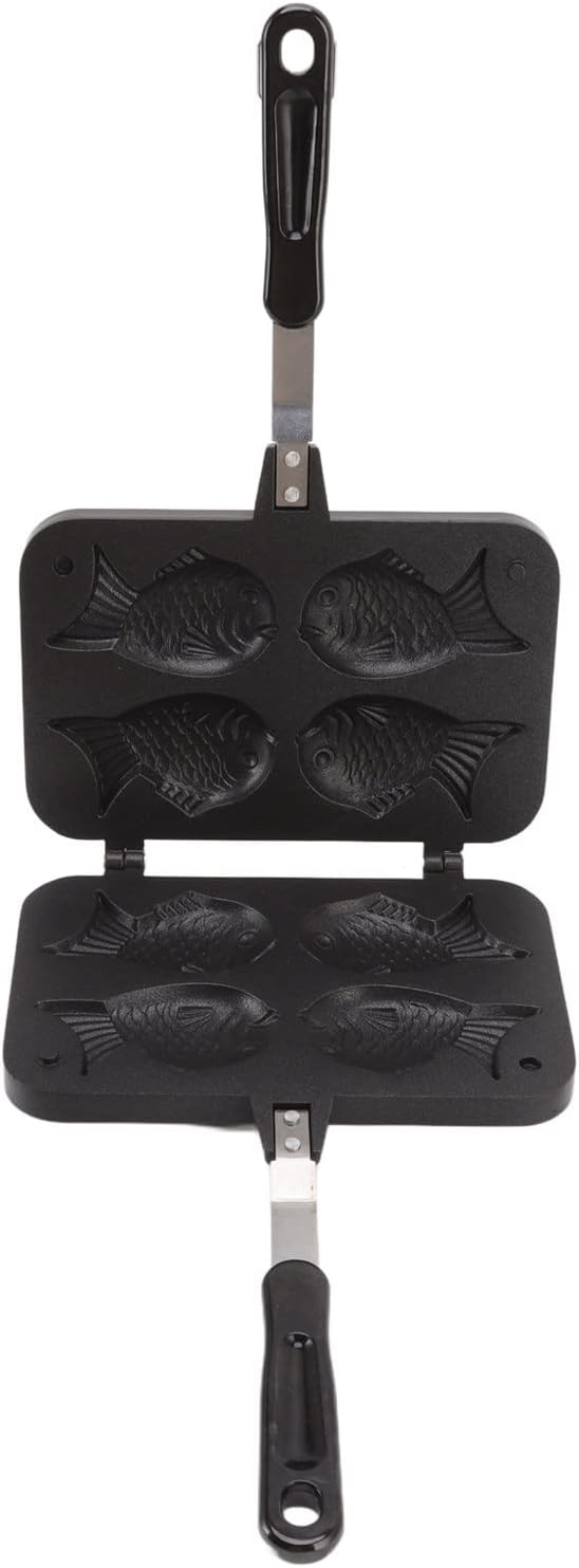 Mumusuki Stovetop Taiyaki Maker, Double Sided Non Stick Fish Shaped Pan for Japanese Desserts, Aluminum Alloy Bakeware with Anti Scald Handle (Gas Compatible)