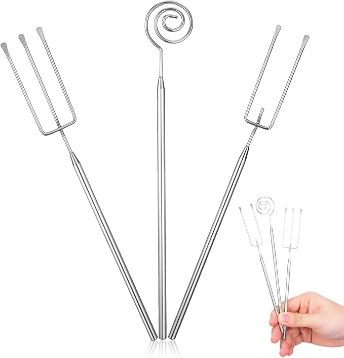 Cabilock 3pcs Stainless Steel Fondue Forks Set, 3-Prong Chocolate Dipping Tools for Hot Pot, Barbecue Fruit Forks with Ergonomic Handles for Cheese Fondue Dessert Serving