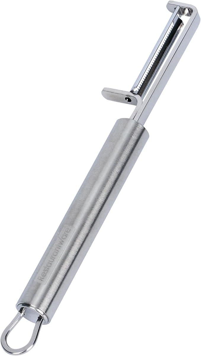 Restaurantware-German Standard 7.4 Inch Vegetable Peeler, 1 Dishwashable Hand Peeler - Serrated Blade, Ergonomic Handle, Stainless Steel, For Zucchini, Carrot, Or, More