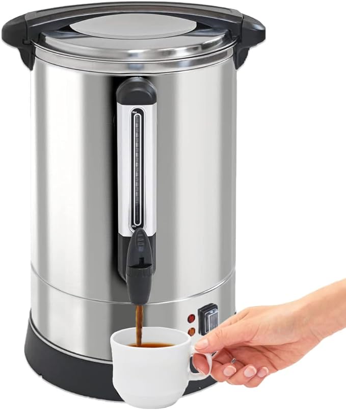 PartyHut 100-Cup XL Commercial Coffee Urn | Stainless Steel Coffee Maker Hot Beverage Dispenser for Catering & Events | Extra Large Commercial Size Coffee Brewer Broiler