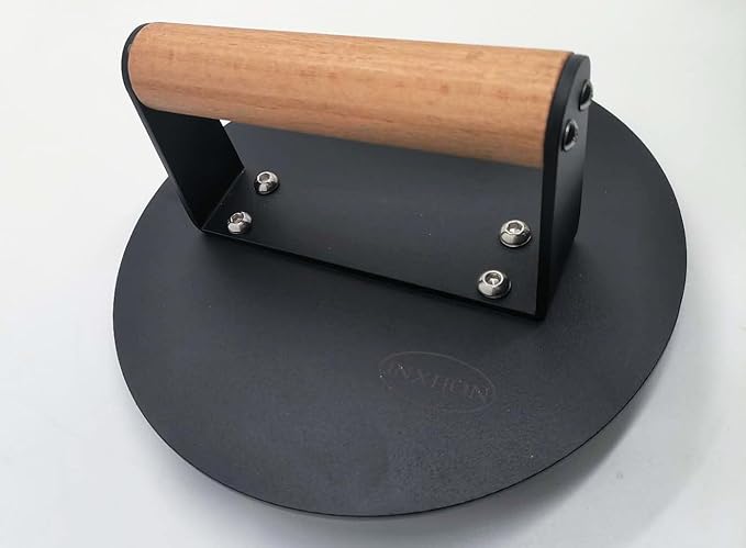 Kitchen Tools Smashed Burger Press 3 lbs Heavy-Duty Smash Bacon Press Equipped with Heat-Resistant Wooden Handle (8INCH)