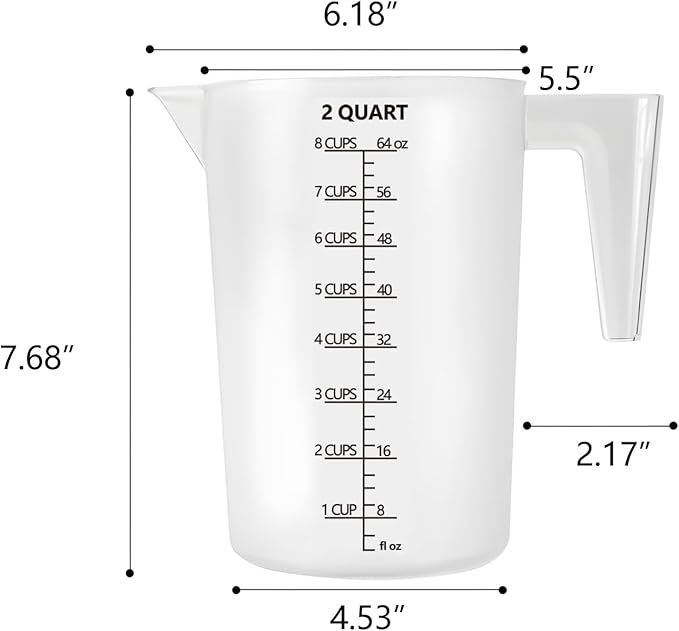 Plastic Measuring Cup with Handle, Pool Chemical Measuring Cup, Plastic Measuring Pitcher for Liquid Mixing, Pouring, Lawn Care, Pet Food, Motor Oil, Laboratory and More (64, Fluid Ounces, 2000ml)