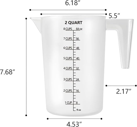 Plastic Measuring Cup with Handle, Pool Chemical Measuring Cup, Plastic Measuring Pitcher for Liquid Mixing, Pouring, Lawn Care, Pet Food, Motor Oil, Laboratory and More (64, Fluid Ounces, 2000ml)