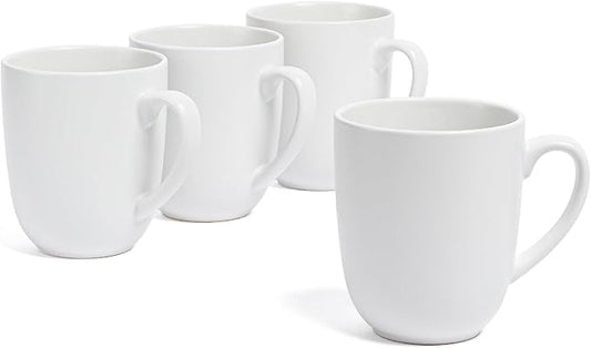 over&back Coupe Stoneware Coffee Mugs - 4-Piece Mug Set - Enjoy the Perfect Cup of Coffee, Tea, Latte, and More - Semi-Matte White - 15 Oz