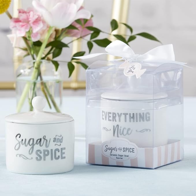 Kate Aspen Ceramic Sugar Container/Bowl, Spice and Everything Nice, White with Silver Foil, one size (Pack of 6)