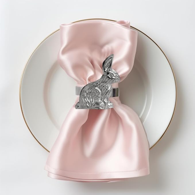 COTTON CRAFT Easter Bunny Napkin Ring - Set of 8 Metal Napkin Rings - Spring Summer Everyday Napkin Holders - Easter Brunch Party Gift - Dining Table Décor - Silver