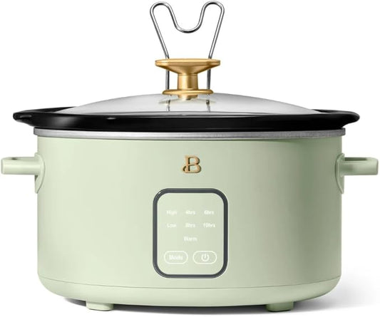 Beautiful 4-Quart Slow Cooker with Touch-Activated Display, Programmable Digital Controls, Removable Non-Stick Pot, Keep Warm Function, by Drew Barrymore (Sage Green)