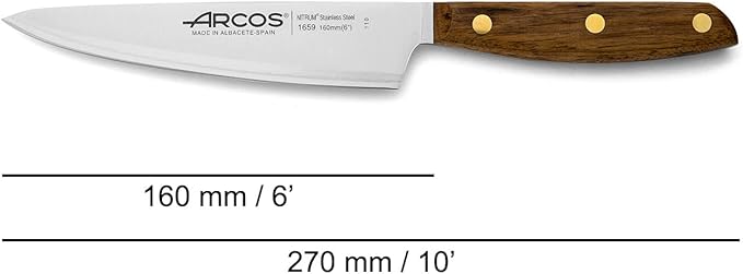 Arcos Kitchen Knife 6 Inch Stainless Steel. Professional Kitchen Knife for Cooking. Ovengkol Wood Handle 100% natural FSC and 160 mm Blade. Series Nordika
