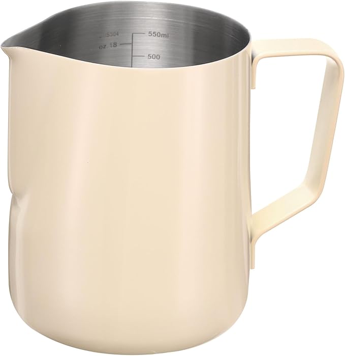 uxcell Milk Frothing Pitcher, 21oz / 600ml Stainless Steel Milk Frother Cup with Scale for Milk Steaming Pitcher Latte Art Cappuccino Coffee Espresso Accessories Tool, Beige