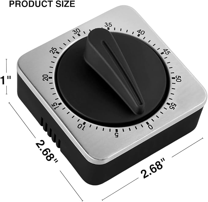 Searon Mechanical Kitchen Timer Magnetic with Loud Alarm, 60-Minute Manual Wind Up Analog Countdown Timer with Stainless Steel Scale, No Batteries for Chef Cooking, Baking, Egg, Oven, Seniors