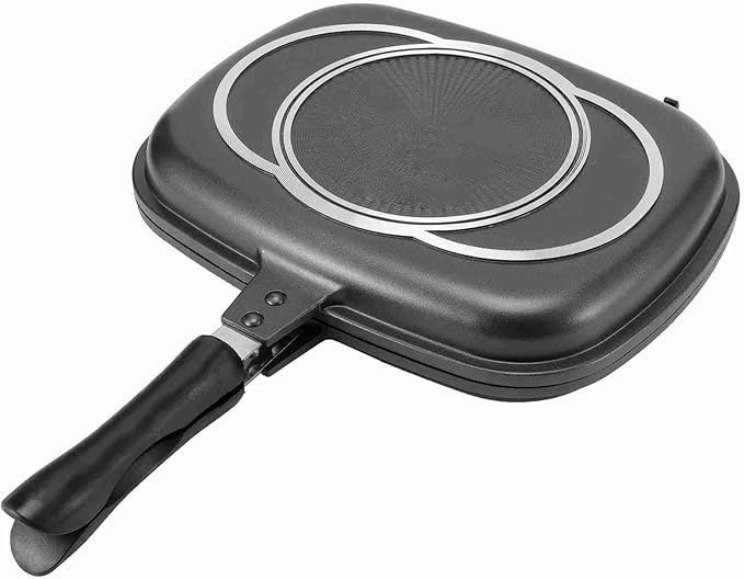 Grill Pan Frying Double Side Portable Anti Burn Handle Kitchen Supplies Grill Pot 12.6in
