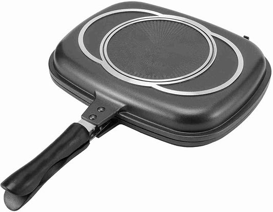 Double Side Grill Pan, Non Stick Aluminium Double Frying Pan, Sandwich And Panini Maker Baking pan for Barbecue, Chicken