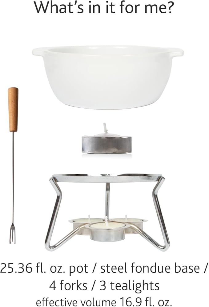 Boska Cheese Fondue Party Set - Fondue Pot Set Microwave Safe Ceramic Hot Pot Chocolate Fountain Snack - Wedding Registry Items Small Kitchen Appliances for up to 4 Persons