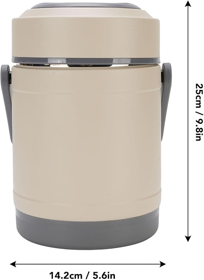 TOPINCN Thermal Cooker Pot Portable Stainless Steel 2L Thermal Cooking Pot with 3+1 Containers Mini Constant Temperature Heat Preservation Lifting Potfor Travel Camping Office (Beige)