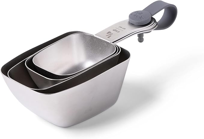 Full Circle Inside Scoop Stainless Steel Measuring Cups, 4-Piece Set (¼ cup, 1/3 cup, ½ cup, and 1 cup), Dishwasher Safe