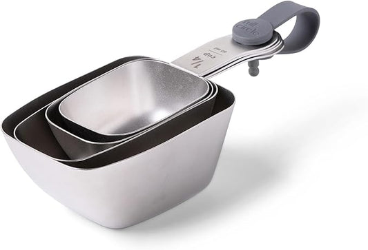Full Circle Inside Scoop Stainless Steel Measuring Cups, 4-Piece Set (¼ cup, 1/3 cup, ½ cup, and 1 cup), Dishwasher Safe