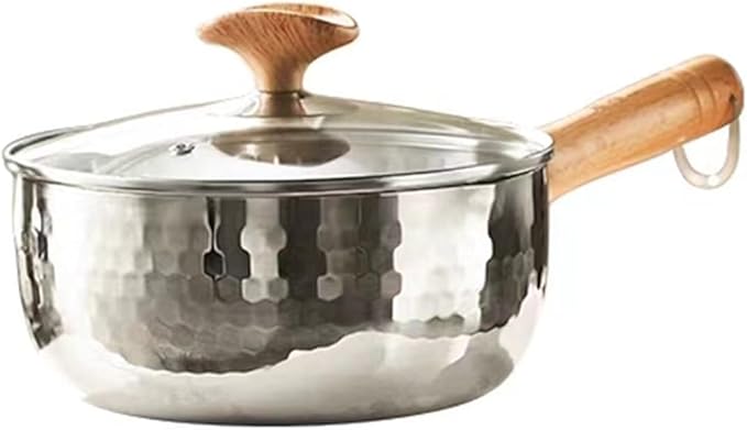 Scizorito Thickened 304 Stainless Steel Pot, Solid Wood Anti Scald Handle With Hook, Multifunctional Sauce Pot with Inverted Mouth, Milk Pot, Cooking Pot (1.7 Quarts)