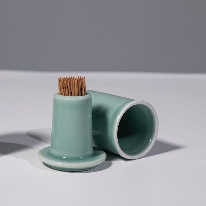 Toothpick Holder, Toothpick Dispenser with Lid, Porcelain Tooth Pick Holder, Toothpicks Container Case Organizer for Home, Kitchen, Restaurant (Sky blue)