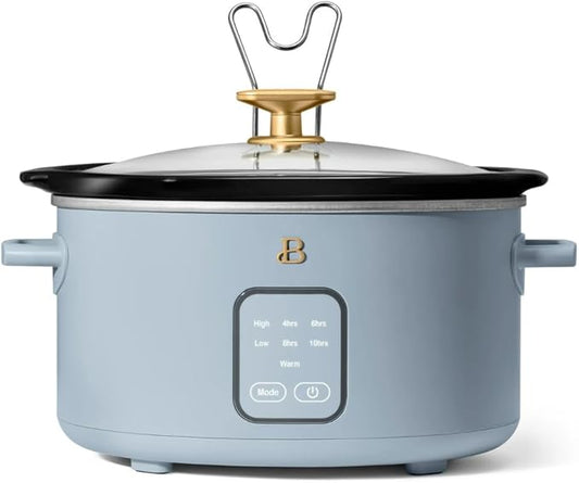 Beautiful 4-Quart Slow Cooker with Touch-Activated Display, Programmable Digital Controls, Removable Non-Stick Pot, Keep Warm Function, by Drew Barrymore (Cornflower Blue)