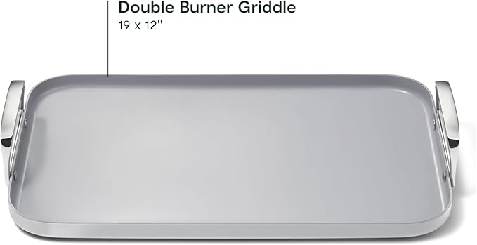 Caraway Double Burner Griddle - 19x12” Griddle Pan - Non-Stick Ceramic Coated - Non Toxic, PTFE & PFOA Free - Oven Safe & Compatible with All Stovetops - Gray