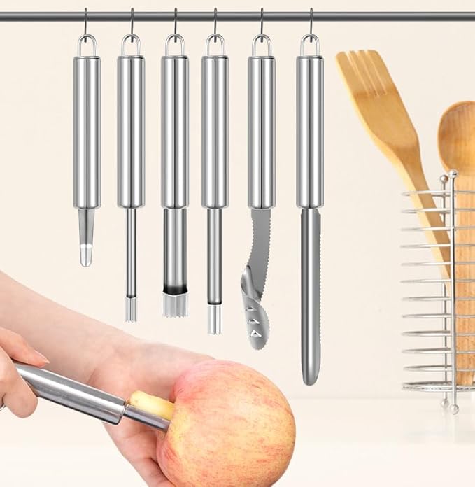 6 PCS Vegetable Corer, Stainless Steel Fruit Corers, Kitchen Corer Tool, Multi-function Corers and Pitter Remover Set for Apple, Pear, Cherry, Zucchini, Jujube, Chili, Jalapeno Pepper, Tomato