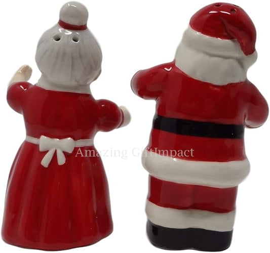 Christmas Santa and Mrs Claus Dancing Couple Hugging Magnetic Salt and Pepper Shakers Set