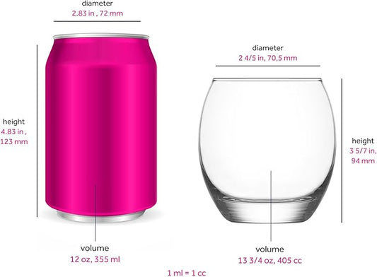 LAV Short Balloon Water Glasses - Set of 6-13.75 oz - Cocktail, Gin and Tonic, Stemless Wine Glass Set for Juice, Whiskey, Smoothie, White Wine - Housewarming Gift Idea, Useful Gifts for Neighbor