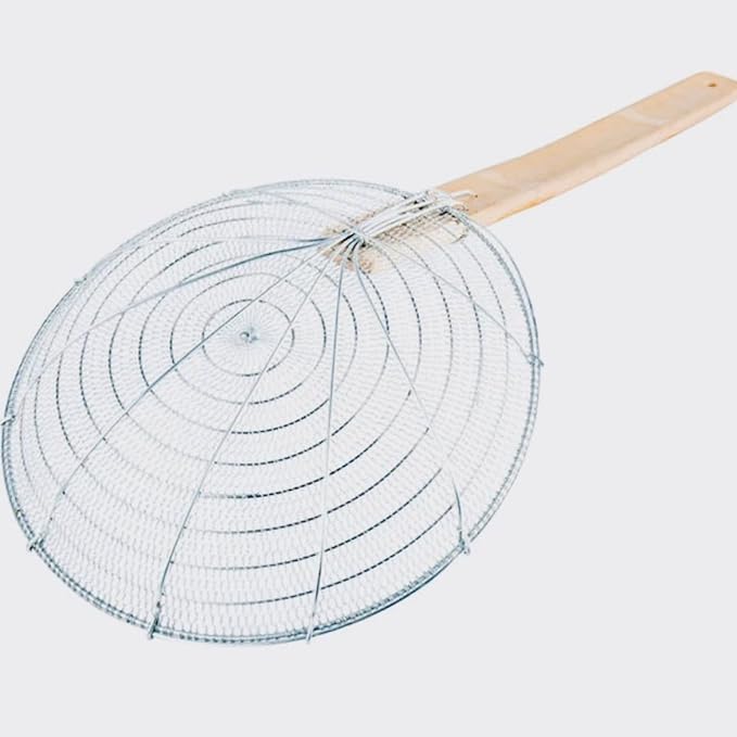 14-Inch Galvanized Steel Spider Strainer – Fine Mesh Skimmer with Natural Bamboo Handle for Cooking & Frying Ideal for Home & Professional Kitchens