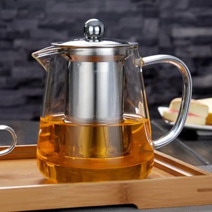 Glass Kettle Teapot for Gas Stove – Borosilicate Tea Pot with Stainless Steel Infuser, Heat-Resistant & Stovetop Safe, Loose Leaf & Blooming Tea – Set with 4-150ml Cups (750ML + 4Cup)
