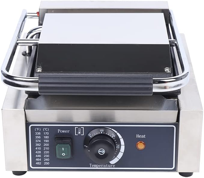 Commercial Sandwich Press 1800W Countertop Panini Grill 110V Sandwich Panini Press Grill Non Stick Surface Electric Maker Temperature Control for Hamburgers Steaks for Restaurant Cafe