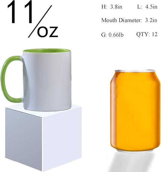 Ceramic Sublimation Mugs, 11oz, 12Pack, Assorted Colors, Microwave Safe, Dishwasher Safe