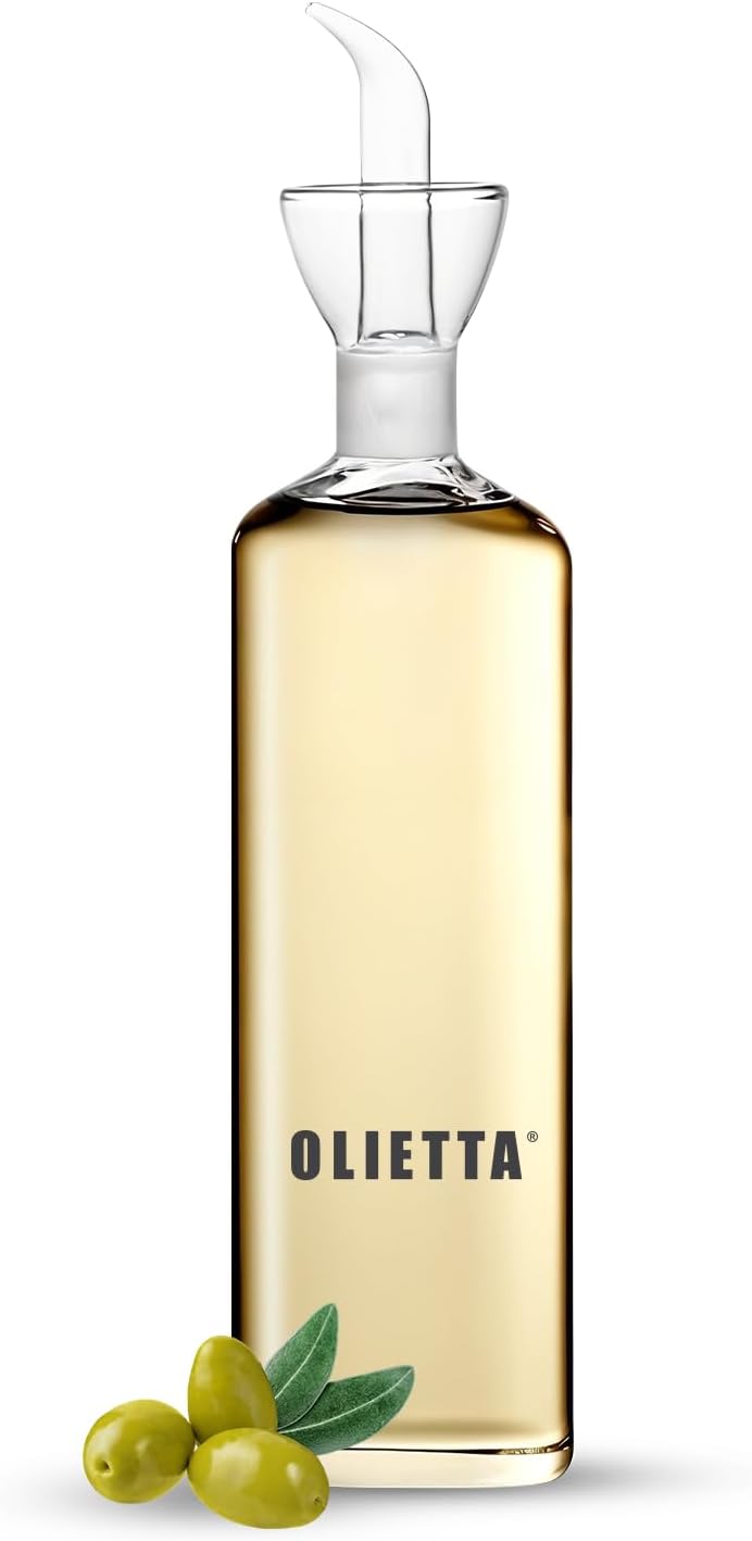 Olietta Olive Oil Dispenser Bottle Borosilicate Glass - Non Drip Oil Dispenser for Kitchen, Leak Proof Vinegar Drizzler Cruet, Easy Clean, 17 Ounces, Modern