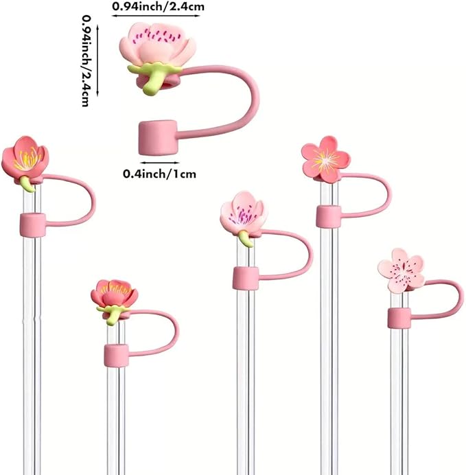 Flowers Straw Tip Covers for Stanley Spring Silicone Straw Toppers Cap Compatible Cute Floral with Stanley 30&40 Oz Tumbler Reusable Straws Tips Lids for Cup Accessories 6Pcs