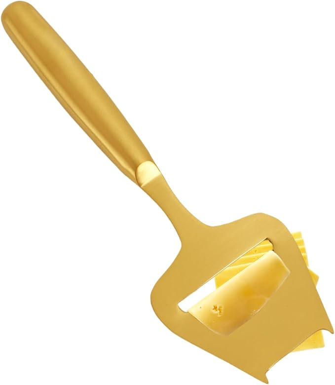 Golden Stainless Steel Cheese Slicer and Cutter for Block and Semi-Hard Cheese, Handheld Plane Knife, Cortador de Queso, Gold