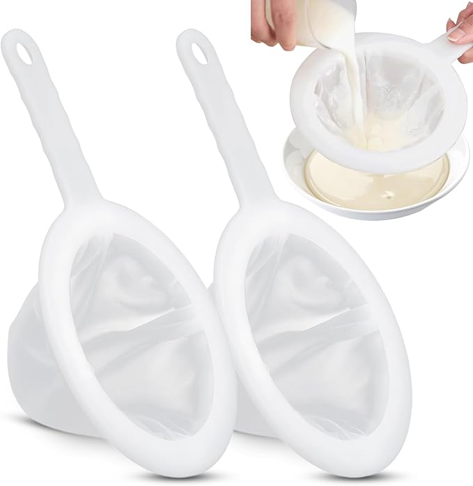 Uenhoy 2 Pcs Ultra-Fine Nylon Mesh Strainers 120/200 Mesh Kitchen Food Yogurt Mesh Sieve, Plasitc Colander with Handle, Sieve Filter for Food Tea Juice Coffee Milk Liquids