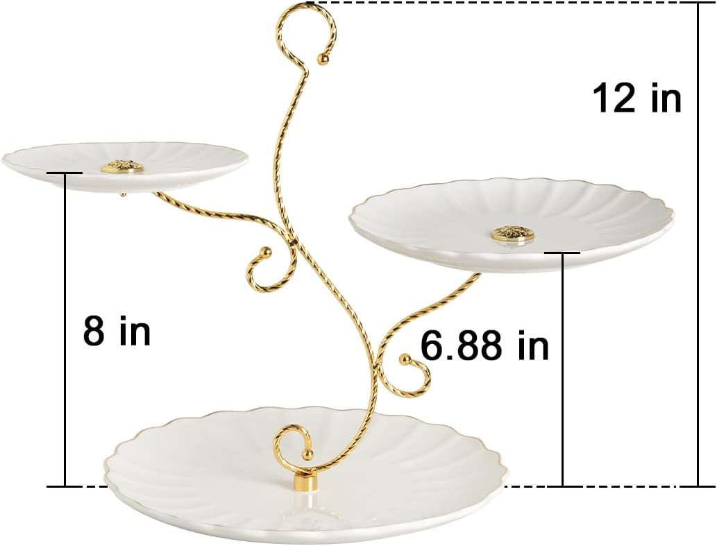 Sweejar 3 Tier Ceramic Cake Stand Wedding, Dessert Cupcake Stand for Tea Party Serving Platter (Milk Pink)