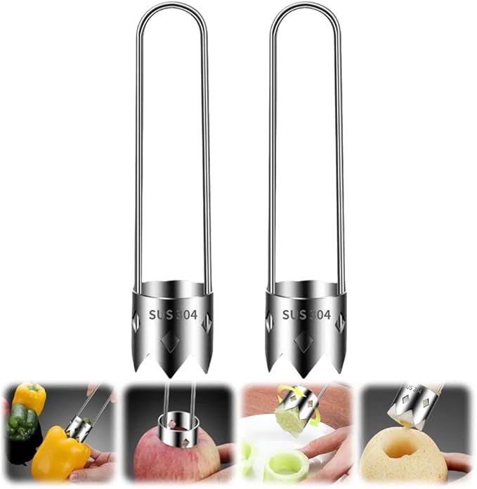 Red Bell Pepper Corer, 2025 Upgraded Stainless Steel Fruite Corer,Vegetable Pineapple Corer Tool Cutter Pepper Seed Remover Tool,For Vegetables Fruit Corer Kitchen Gadget (2, A)