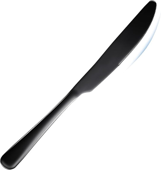 Dinner knives Food-Grade Stainless Steel butter knives set of 6 black knife 9Inch seamless easy to clean Dishwasher Safe (Black)
