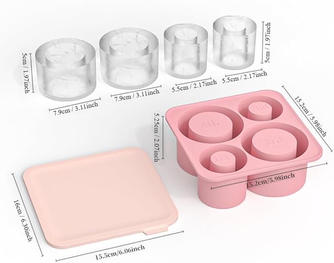 Large Silicone Ice Cube Tray for 20-30-40 oz Tumbler Cup, Slow Melting Ice Mold with Lid, Easy Release Ice Maker(Pink)