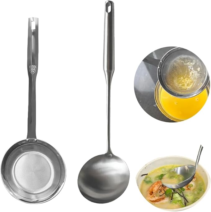 Stainless Steel Spoon and Slotted Spoon Set (2-Piece),Scoop Spoon,Skimmer Ladle Tool Set