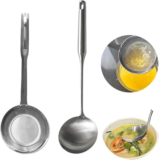 Stainless Steel Spoon and Slotted Spoon Set (2-Piece),Scoop Spoon,Skimmer Ladle Tool Set