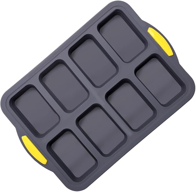 Stainless Steel Frame Silicone Loaf Pan with 8 Cavities, Non-Stick Baking Tray for Bread, Brownies, Muffins and Cheesecake