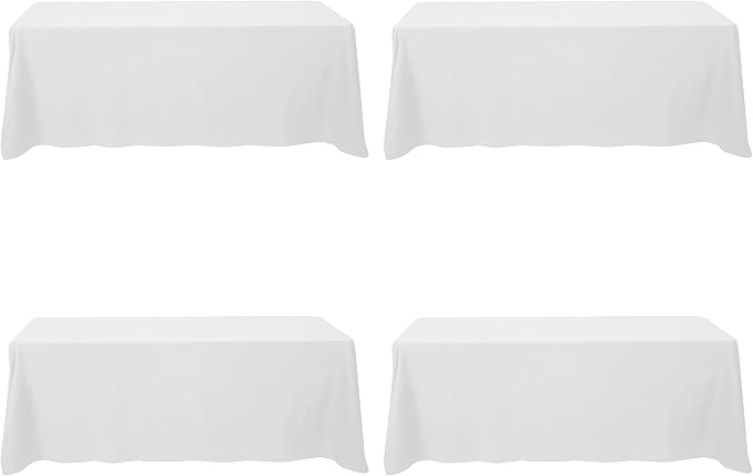 BRILLMAX 4 Pack White Tablecloths 90 x 156 Inch for 8ft Rectangle Tables - 150 GSM Polyester Fabric, Floor Length Drop, Water, Stain & Wrinkle Resistant Cloth Cover for Wedding Reception Banquet
