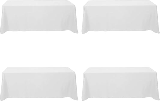 BRILLMAX 4 Pack White Tablecloths 90 x 156 Inch for 8ft Rectangle Tables - 150 GSM Polyester Fabric, Floor Length Drop, Water, Stain & Wrinkle Resistant Cloth Cover for Wedding Reception Banquet