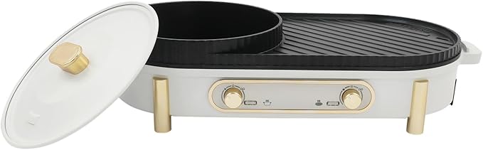 Round Hot Pot with Grill, 1700 W Electric Grill with Hot Pot Independent Temperature Knob Non-Stick BBQ Grill & Hotpot Pot for 3-8 People (Round Pot)