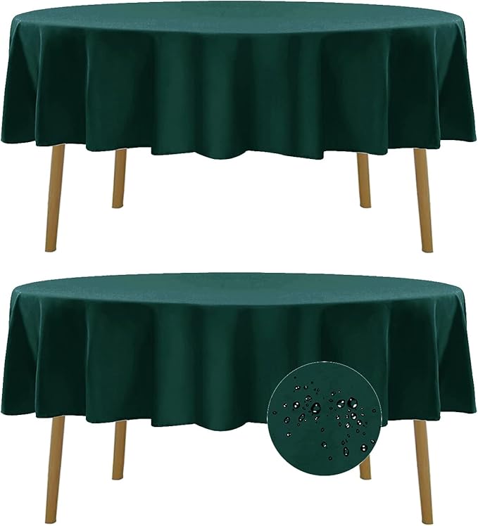 Fokitut 2 Pack Waterproof Round Tablecloth, 70 Inch, Stain Resistant and Wrinkle Polyester Table Cloth, Fabric Table Cover for Kitchen Dining, Wedding, Party, Holiday Dinner-Hunter