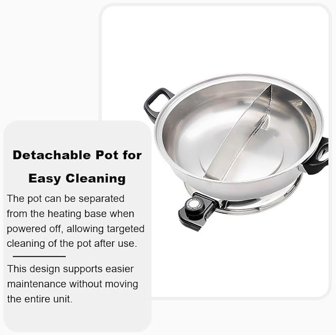 YONGXIN Electric Hot Pot JH-160B-30cm with Divider 304 Stainless Steel, 1400W Dual-Sided Shabu Hot Pot, 4 Liters