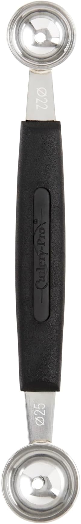 Cat Cora Melon Baller, Professional 18/8 Stainless Steel Dual Blades 22/25-Millimeter For Melon Balls and Garnishes, Ergonomic Soft-Grip Handle