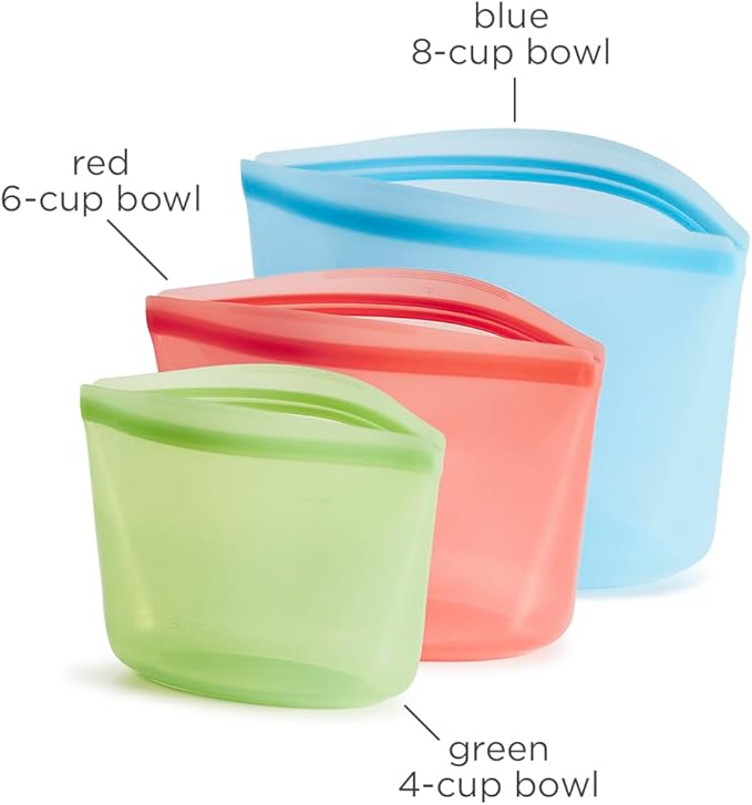 Stasher Silicone Reusable Storage Bags, 3-Pack, Reusable Freezer Bags, Microwave, Dishwasher, Oven Safe, Sous Vide, Premium Lunch Containers, Eco Friendly, Food Storage Bags, Snack Bags, Multicolor